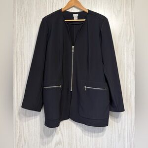 Chico’s Travelers Black Zip Front Blazer Jacket Size 16–18